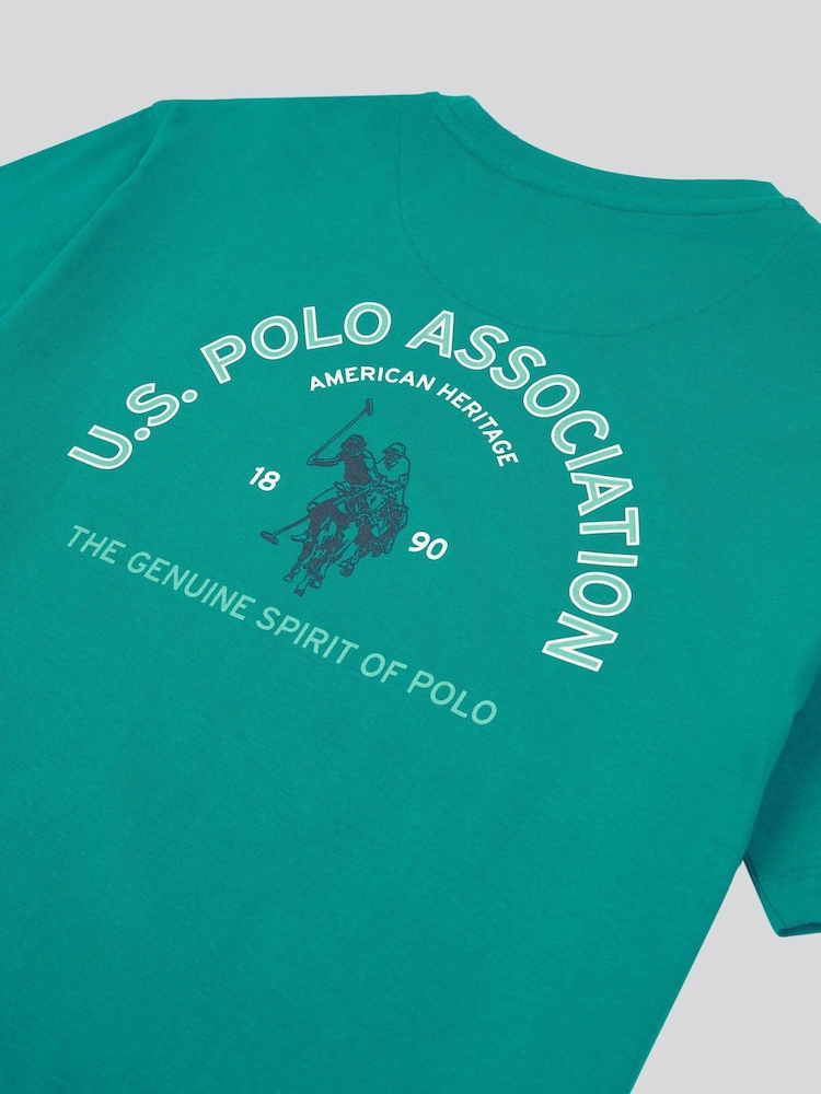 U.S. Polo Assn Green Boys Front Back Print Graphic 100% Cotton T-Shirt - Image 4 of 4