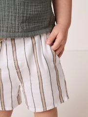 The White Company Green Cotton Crinkle Polo Top and Stripe Shorts Set - Image 5 of 5