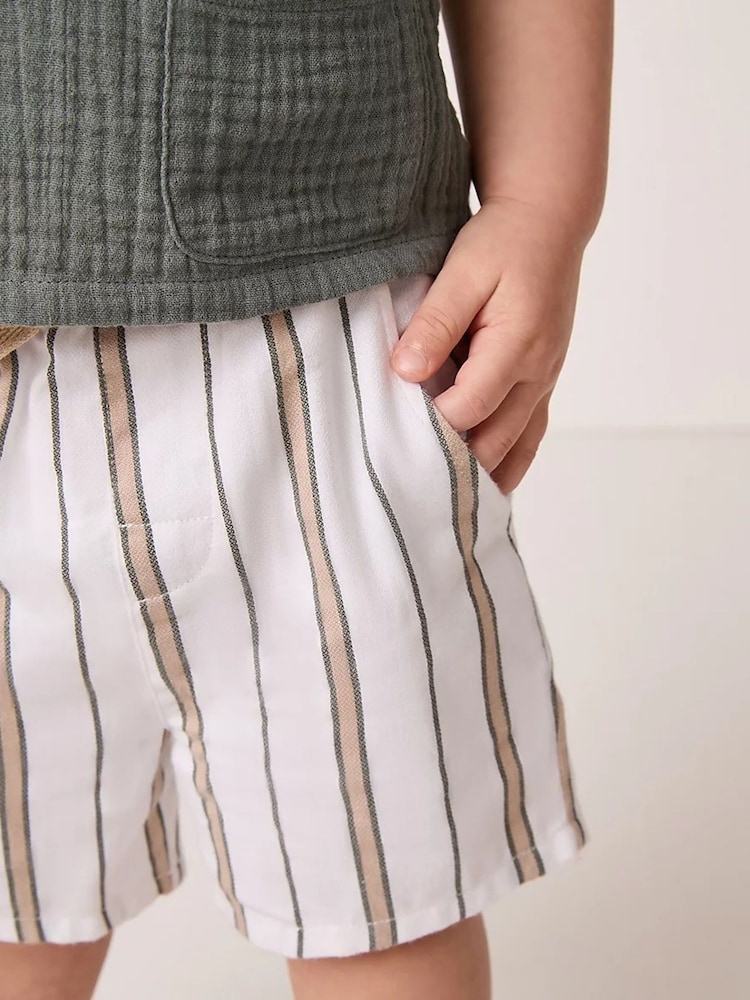 The White Company Green Cotton Crinkle Polo Top and Stripe Shorts Set - Image 5 of 5
