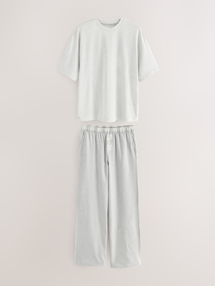 Siva gingham - Cotton/Modal Blend Short Sleeve Pyjamas - Slika 1 iz 5