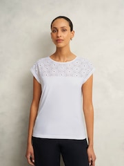 Hobbs White Thea Broderie 100% Cotton Top - Image 1 of 4
