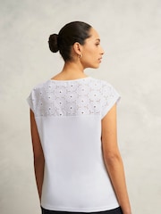 Hobbs White Thea Broderie 100% Cotton Top - Image 2 of 4