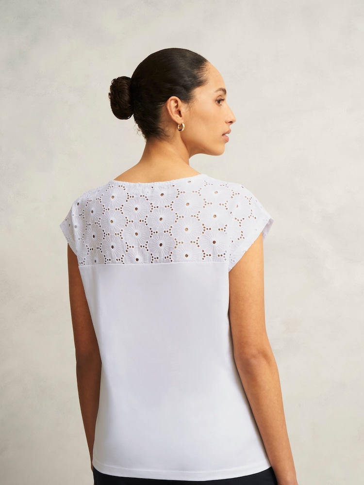 Hobbs White Thea Broderie 100% Cotton Top - Image 2 of 4