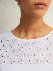 Hobbs White Thea Broderie 100% Cotton Top - Image 3 of 4