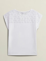 Hobbs White Thea Broderie 100% Cotton Top - Image 4 of 4