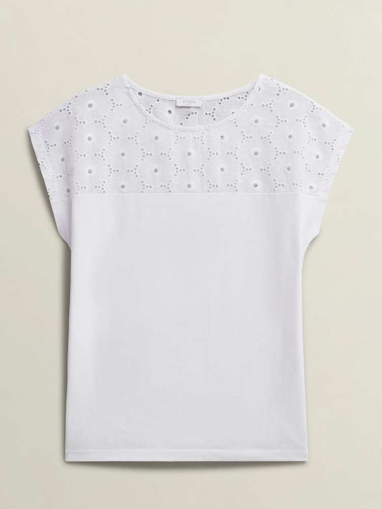 Hobbs White Thea Broderie 100% Cotton Top - Image 4 of 4