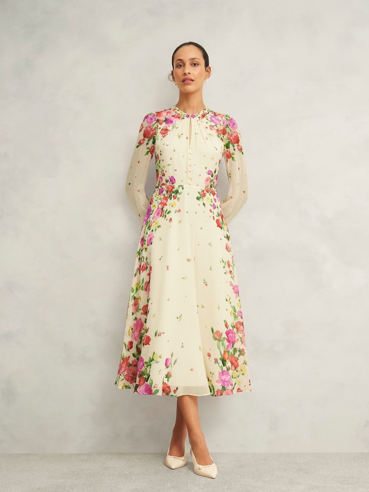 Hobbs Cream Eva Silk Dress - Image 1 of 4