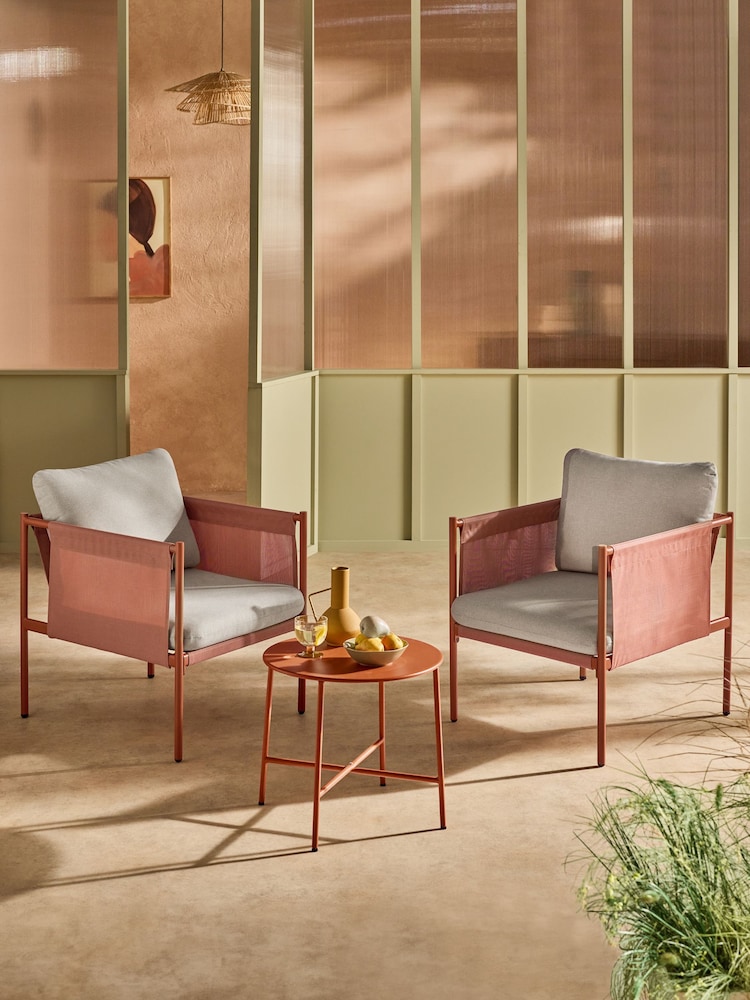 MADE.COM 3 Piece Terracotta Estelle Chair and Table Bistro Set - Image 1 of 6 MADE.COM 3 Piece Terracotta Estelle Chair and Table Bistro Set - Image 1 of 6