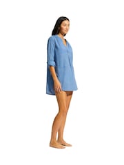 Seafolly Boyfriend Blue 100% Cotton Beach Coverups - Image 1 of 3