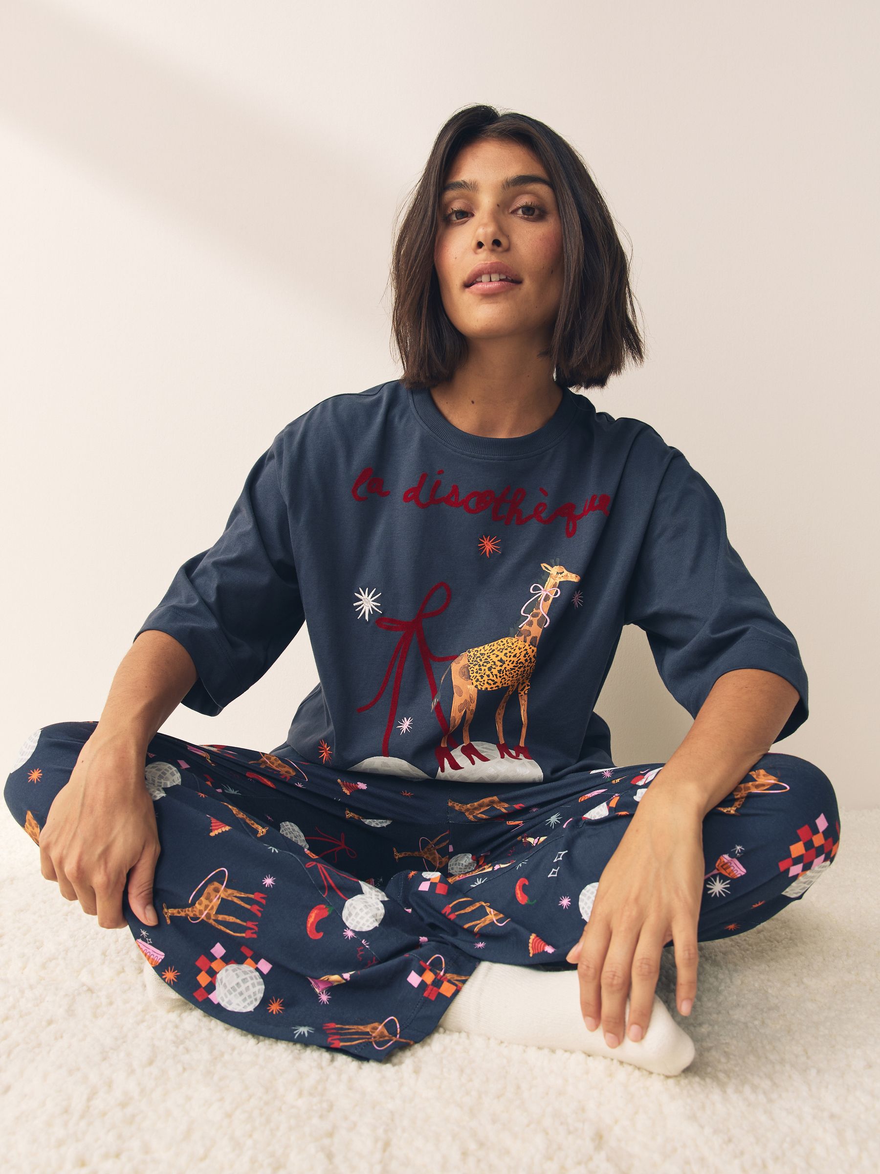 Navy Giraffe Short Sleeve Pyjamas