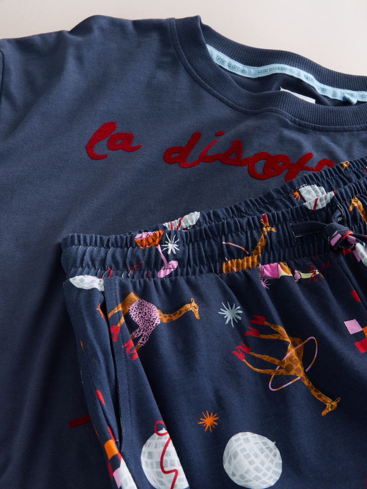 Navy Giraffe Short Sleeve Pyjamas - Image 3 of 3 Navy Giraffe Short Sleeve Pyjamas - Image 3 of 3