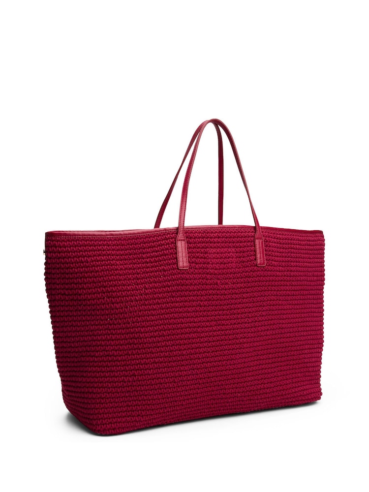 Tommy Hilfiger Red The Sofia Capsule Leather 100% Cotton Beach Bag - Image 2 of 4