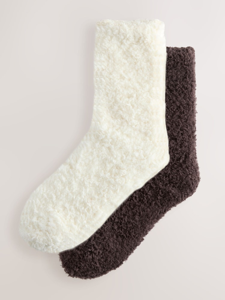 Chocolate Brown/Ecru Teddy Borg Cosy Socks 2 Pack - Image 1 of 5