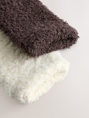 Chocolate Brown/Ecru Teddy Borg Cosy Socks 2 Pack - Image 4 of 5