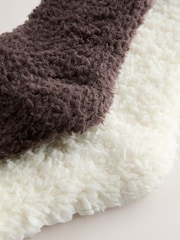 Chocolate Brown/Ecru Teddy Borg Cosy Socks 2 Pack - Image 5 of 5