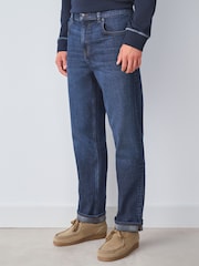 Blue Straight Fit Signature Brushed Cosy Check Denim Jeans - Image 1 of 7