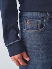 Blue Straight Fit Signature Brushed Cosy Check Denim Jeans - Image 3 of 7