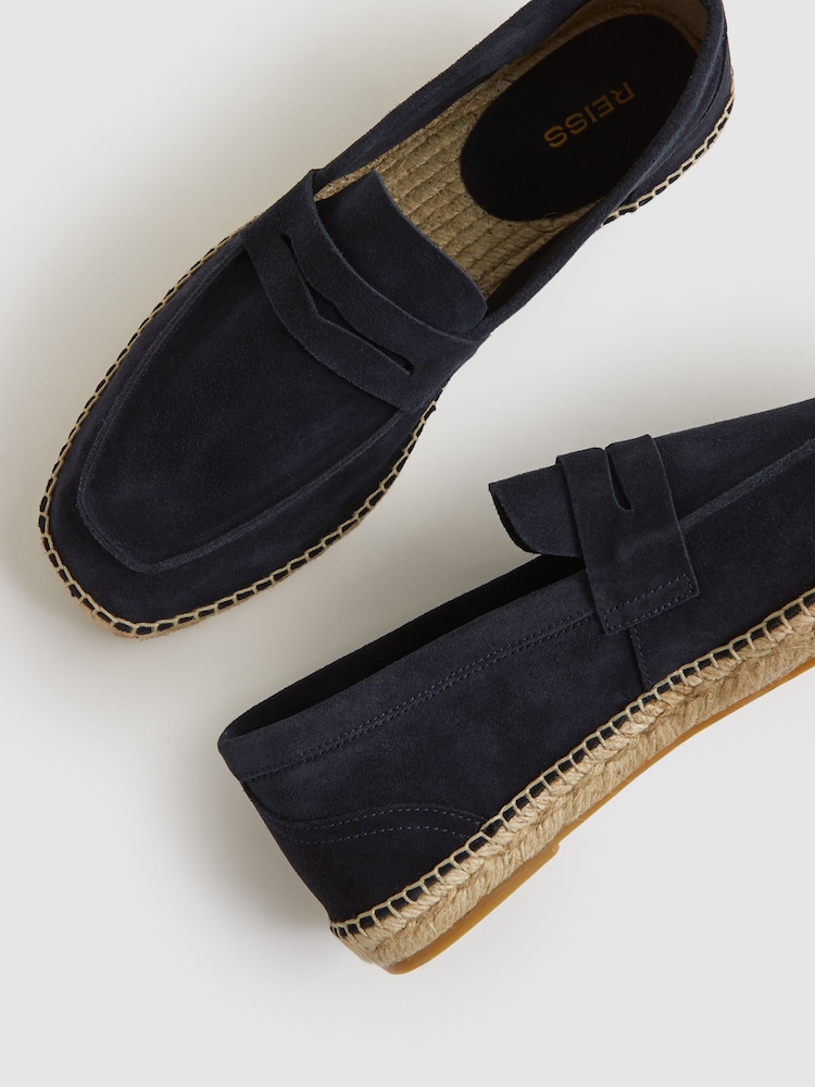 Reiss Navy Cannes Suede Penny-Strap Espadrilles - Image 6 of 6