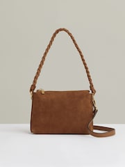 Reiss Tan Paige Suede Plaited-Strap Cross-Body Bag - Image 1 of 5