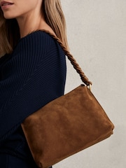 Reiss Tan Paige Suede Plaited-Strap Cross-Body Bag - Image 2 of 5
