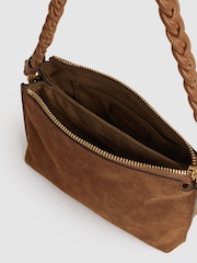 Reiss Tan Paige Suede Plaited-Strap Cross-Body Bag - Image 3 of 5