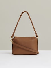 Reiss Tan Paige Suede Plaited-Strap Cross-Body Bag - Image 4 of 5