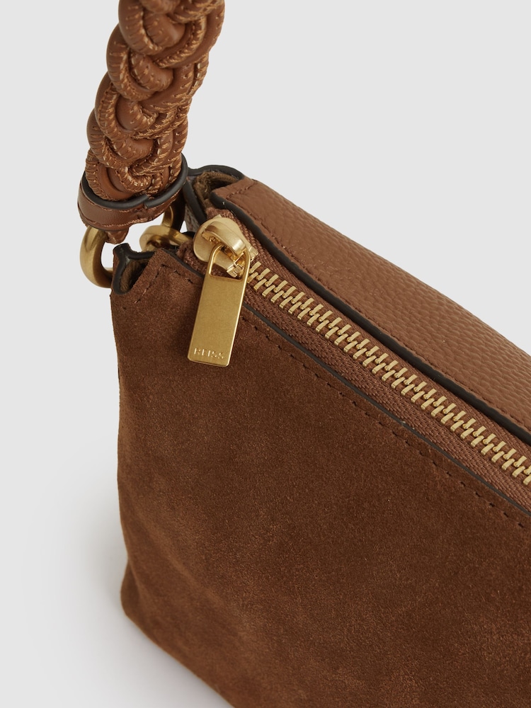 Reiss Tan Paige Suede Plaited-Strap Cross-Body Bag - Image 5 of 5