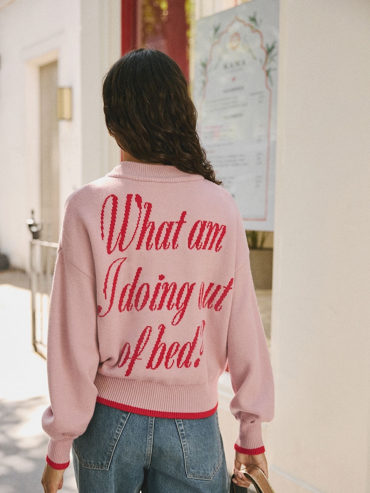 Rockett St George Pink 'What am I doing out of bed' Knitted Bomber Jacket - Image 2 of 11 Rockett St George Pink 'What am I doing out of bed' Knitted Bomber Jacket - Image 2 of 11