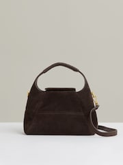 Reiss Chocolate Octavia Suede Shoulder Bag - Image 1 of 5