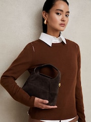 Reiss Chocolate Octavia Suede Shoulder Bag - Image 2 of 5