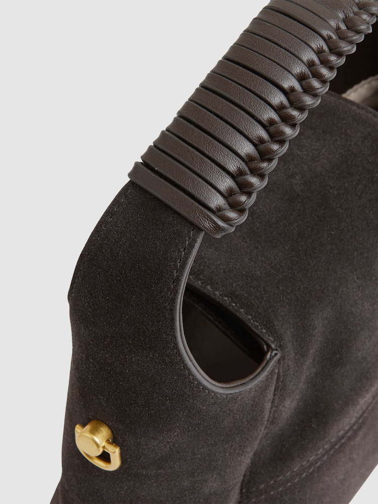 Reiss Chocolate Octavia Suede Crossbody Bag - Image 1 of 5