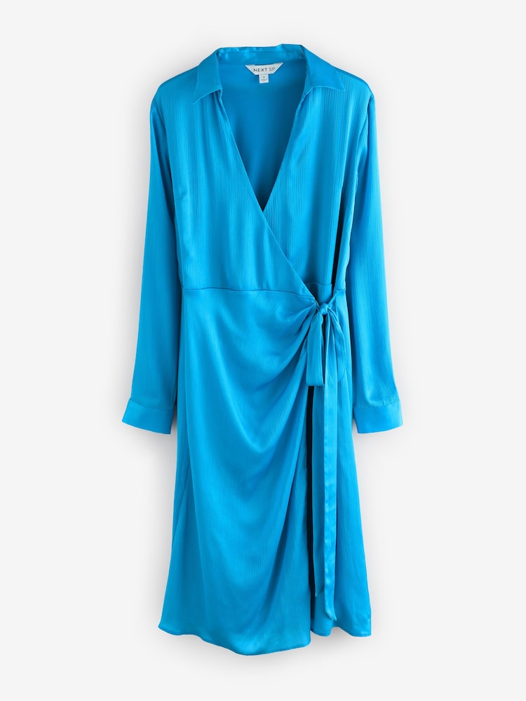 Blue Long Sleeves Satin Dress - Image 1 of 1