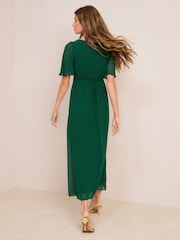Friends Like These Green Chiffon Angel Sleeve V-Neck Button Midi Dress - Image 4 of 4