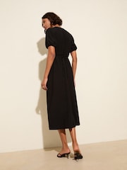 Friends Like These Black Textured Jersey Puff Sleeve V-Neck Button Midi Dress - Image 4 of 4