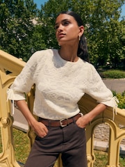 Friends Like These Ivory Volume Sleeve Floral Print Jacquard Top - Image 1 of 5