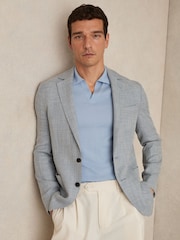 Reiss Soft Blue Aphrodite Slim Fit Single Breasted Blazer with Cotton - Image 1 of 7