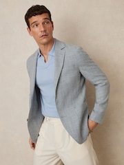 Reiss Soft Blue Aphrodite Slim Fit Single Breasted Blazer with Cotton - Image 4 of 7