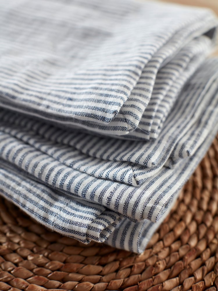 Secret Linen Store French Blue Sid Stripe 100% Linen Napkins - Image 2 of 3