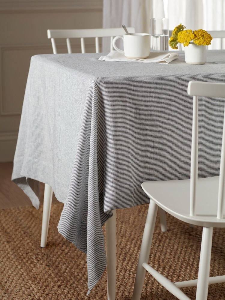 Secret Linen Store French Blue Sid Stripe 100% Linen Table Cloth - Image 1 of 3