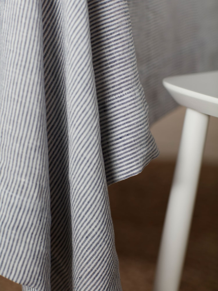 Secret Linen Store French Blue Sid Stripe 100% Linen Table Cloth - Image 2 of 3