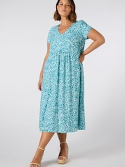 Live Unlimited Blue Ditsy Short Sleeve Midi Dress - Image 1 of 2