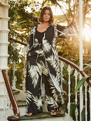 Live Unlimited Black Leaf Print Wide Leg Pull On Trousers - Image 1 of 5