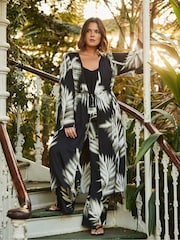 Live Unlimited Black Leaf Print Wide Leg Pull On Trousers - Image 2 of 5