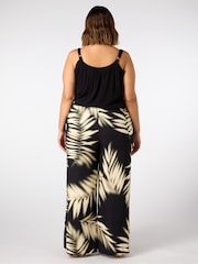 Live Unlimited Black Leaf Print Wide Leg Pull On Trousers - Image 4 of 5