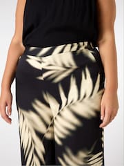 Live Unlimited Black Leaf Print Wide Leg Pull On Trousers - Image 5 of 5
