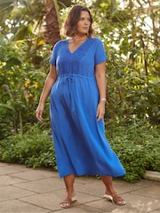 Live Unlimited Blue Viscose Crinkle Embroidered Dress - Image 1 of 5
