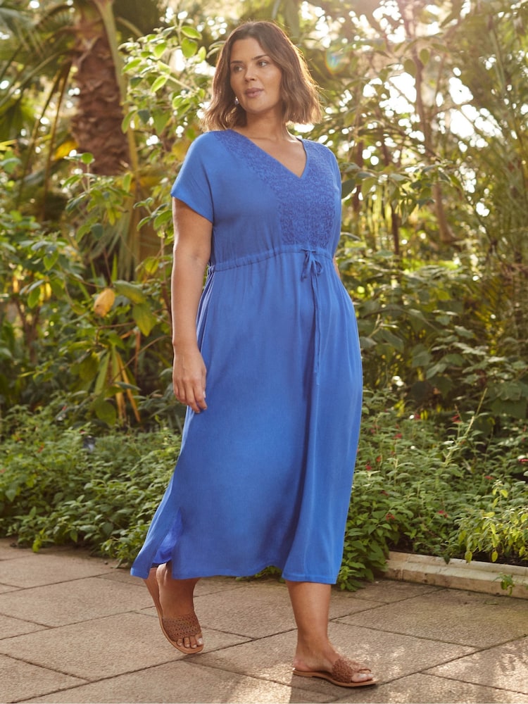 Live Unlimited Blue Viscose Crinkle Embroidered Dress - Image 2 of 5