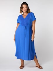 Live Unlimited Blue Viscose Crinkle Embroidered Dress - Image 3 of 5