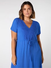 Live Unlimited Blue Viscose Crinkle Embroidered Dress - Image 4 of 5