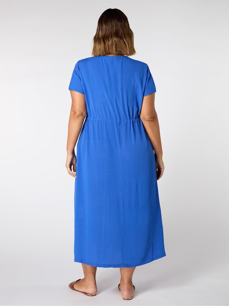 Live Unlimited Blue Viscose Crinkle Embroidered Dress - Image 5 of 5